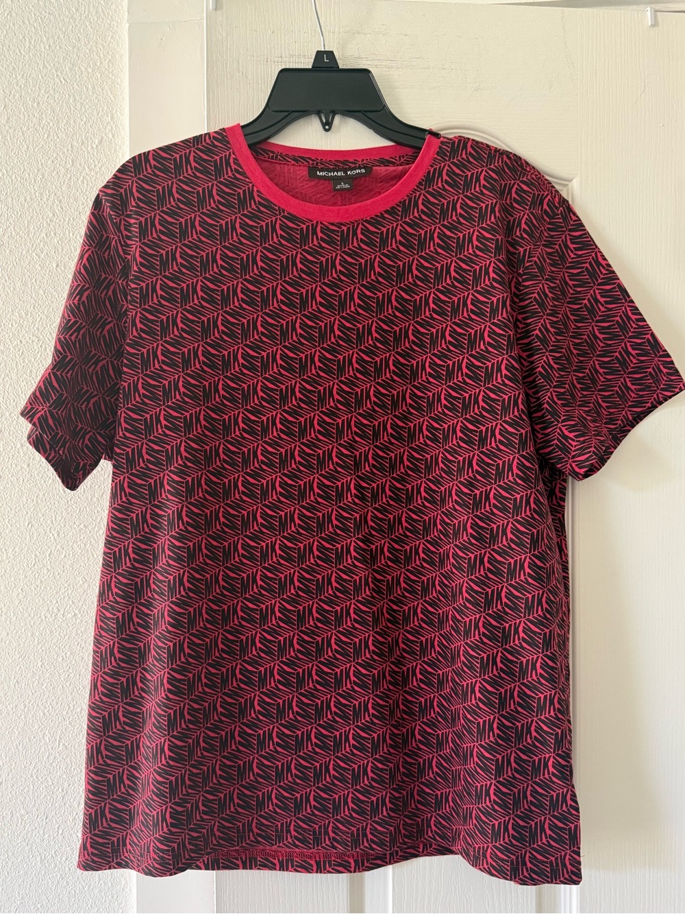 Michael Kors Red Black MK Logo Print Crew Neck Tee Men’s Large